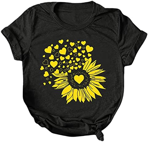 Anıywn sevgililer Günü Gömlek Kadınlar için, Bayan Sevimli Grafik Kısa Kollu Casual Yaz Ayçiçeği Baskı Bluz Tee Gömlek