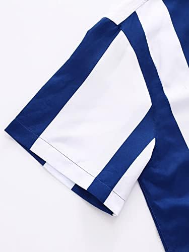 FİOXA İki Parçalı Kıyafetler Erkekler için Erkekler Colorblock Gömlek ve İpli Bel Pantolon (Renk: Mavi ve Beyaz, Boyutu: