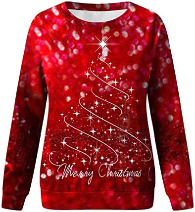 Fandream Crewneck Tişörtü Kadınlar için Merry Christmas Tekne Boyun Bluzlar Sıcak Gevşek Fit Atletik Kadınlar için
