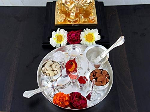ASALET Gümüş Kaplama Pooja thali Seti 8 İnç Puja Thali Diwali Ev Dekoratif Tapınak Ofis Düğün Dönüş hediyelik eşyalar