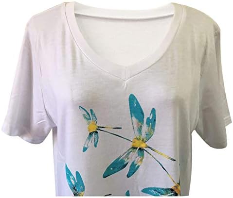 Kısa Kollu Üst Kadınlar için Yusufçuk Baskı V Boyun Bluz Renkli İnek grafikli tişört Yaz Casual bol tişört