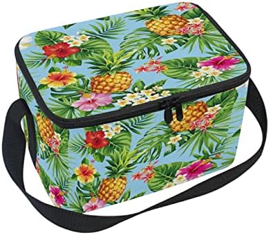 AUUXVA Kullanımlık Öğle Yemeği Kutusu Çanta Tropikal Yapraklar Çiçek Ananas Öğle Konteyner Çanta Yalıtımlı Öğle Soğutucu
