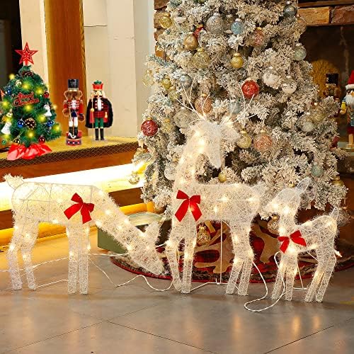 Jolıyoou Noel bahçe dekorasyonu, 3 Set Önceden aydınlatılmış 2D Light Up Cicili Bicili Aile Noel Tatili için Ön Kapı