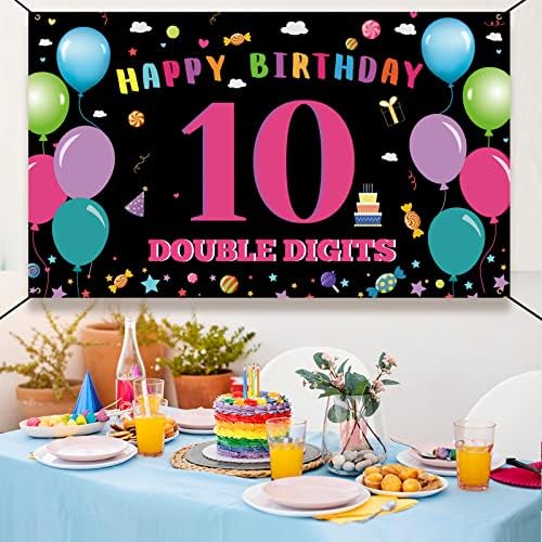 HTDZZI 10th Doğum Günü Süslemeleri Kız için, Mutlu 10th Doğum Günü Zemin Afiş, Çift Haneli 10 Yaşındaki Doğum Günü