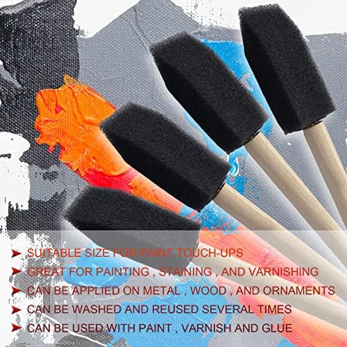 BLMHTWO 30 Adet Köpük Fırça, 2.5 cm Siyah Köpük Boya Fırçaları Ahşap Saplı ve Eğimli Kafalı Köpük Fırçalar Boyama
