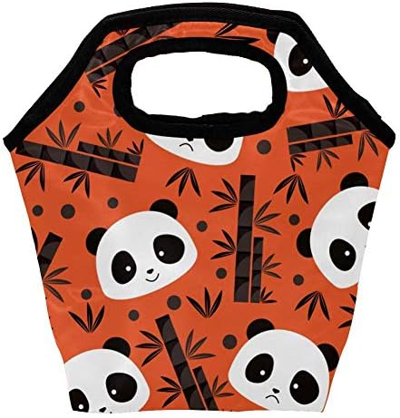 Karikatür Panda Yüz Bambu Öğle Yemeği soğutucu çanta Tote Çanta Yalıtımlı Fermuar Öğle Yemeği Kutuları Çanta Açık