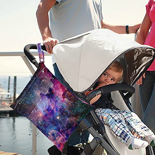 visesunny Mor Galaxy 2 Adet Fermuarlı Cepli ıslak çanta Yıkanabilir Kullanımlık Seyahat için Geniş Bebek Bezi Çantası,