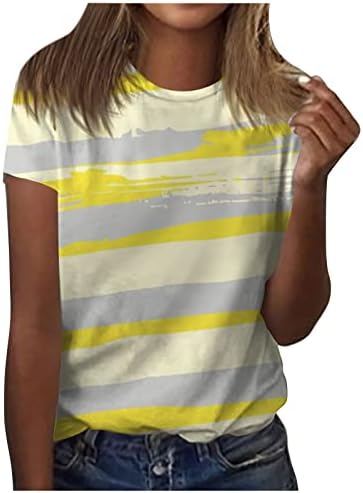 Kadın Kısa Kollu Yuvarlak Boyun Büyük Boy Gömlek Colorblock Kravat Boya Grafik Tee Gevşek Casual Gömlek Bluz Tops