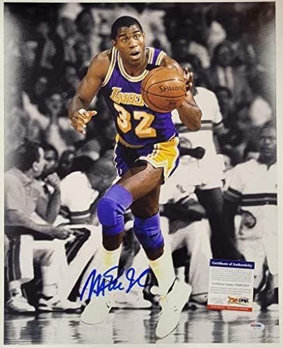 Magic Johnson imzalı 16x20 Fotoğraf 4 Lakers ~ PSA / DNA COA İmzalı NBA Fotoğrafları