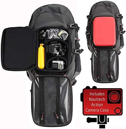 Navitech Eylem Kamera Sırt Çantası ve Kırmızı saklama kutusu Entegre göğüs kemeri ile Uyumlu AEE Magicam S60 Eylem