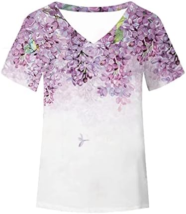 Kadınlar için yaz Üstleri 2023 Moda Bayan Rahat V Yaka Baskı Bluz kısa kollu tişört Yaz Üstleri