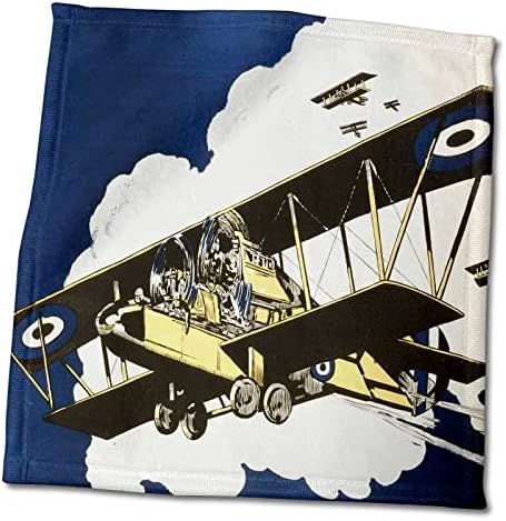 3dRose Florene Vintage-Mavi Sarı Bi Uçak-Havlular (twl-35240-1)