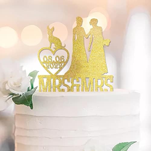 Gelinler Düğün Pastası Toppers Glitter Altın Köpek Kedi İle İki Gelinler Siluet İki Kadın Düğün Parti İyilik Kişiselleştirilmiş