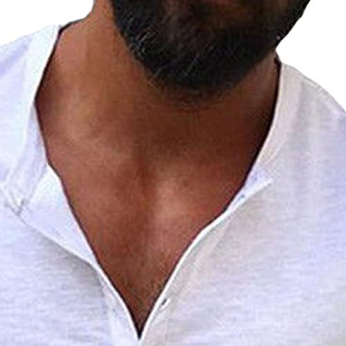 Maiyifu-GJ erkek Rahat Temel Moda T Shirt Ön Placket Kısa Kollu Hafif Pamuklu v Yaka üstleri