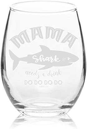 Veracco Mama Shark'ın Bir İçkiye İhtiyacı Var Sapsız Şarap Kadehi Anne için Komik Köpekbalığı Hediyeleri (Mama Shark)