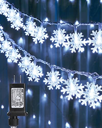 Flacchi beyaz kar tanesi dize ışıkları 100 LED 33FT noel ışıkları zamanlayıcı fişi peri ışıkları 8 modları su geçirmez