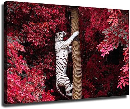 Yodalıy Sanat Duvar sanat resmi Aile Dekorasyon Posteri Vahşi Hayvan Beyaz Kaplan Tırmanma Ağacı Yağlıboya Çerçevesiz