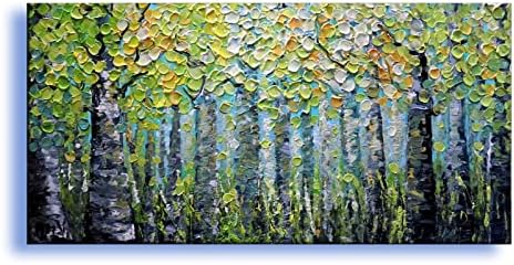 El Boyalı Soyut Bahar Yeşillik Yağlıboya Huş Ağaçları İlkbaharda Dokulu Sanat Tuval Duvar Sanatı Ev Dekor (çerçevesiz,