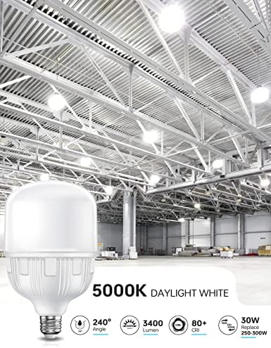 KİNDEEP Parlak Ampuller 250-300 Watt Eşdeğeri, 3400LM, 5000K Günışığı Garaj LED Ampulü, 30W Yüksek Lümenli Ampuller,