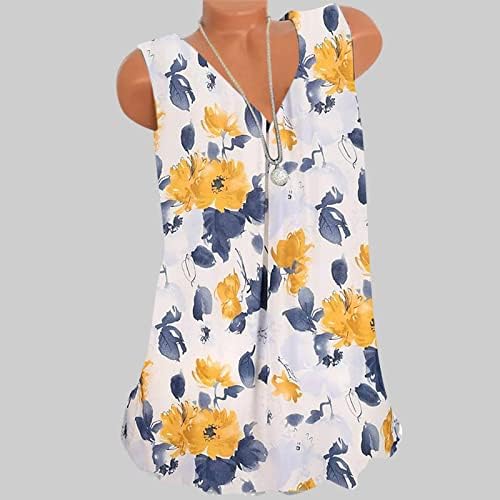 BEUU Hawaii Gömlek Kadınlar için Yaz Çiçek Baskı T Shirt Casual V Boyun Gömlek Rahat Kolsuz Tankı Üstleri Bluzlar