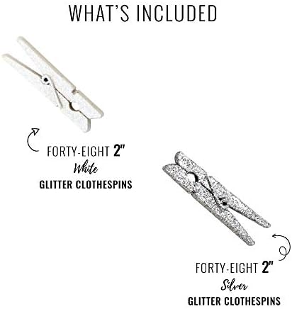 Sadece Eserler 2 inç Glitter Zanaat Ahşap Clothespins / Peg Pimleri (96 adet, Gümüş ve Beyaz)