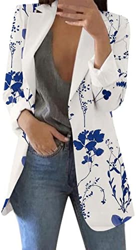 Uzun kollu rahat açık ön palto kadınlar için bahar Polyester mont konfor yumuşak çiçek kukuletası Boyun