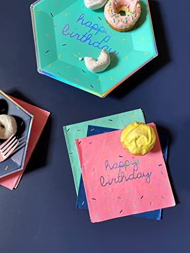 Harlow & Grey Sprinkles - Pastel Mutlu Yıllar Büyük Kağıt Tabaklar, 18 Tabak Çok Renkli Paket, Doğum Günü, Çocuk Partisi,