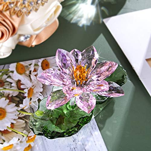 H & D HYALİNE & DORA Pembe Sparkle Kristal Renk Yansıma Kristal Lotus Çiçeği, cam Ev Dekor Feng Shui için, hediye