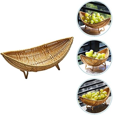 Luxshıny Tekne Şekilli Oval Meyve Sepeti Rattan Ekmek Tepsisi Saman Dokuma şeker tabağı Hasır Gıda Sepeti Aperatif