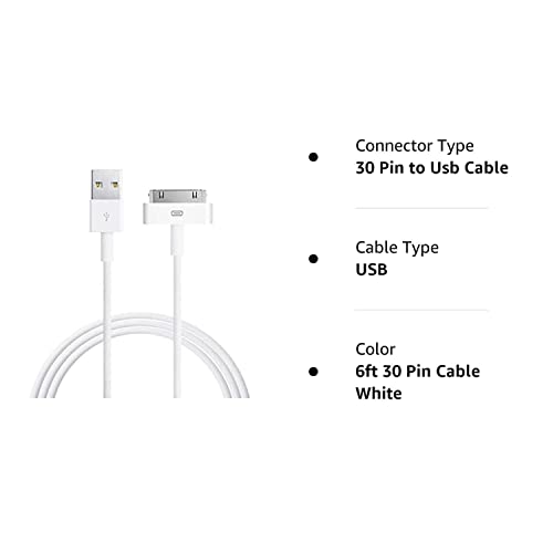T-H-SEE iPad Kablosu, 6ft Beyaz 30 Pin USB kablosu Yüksek Hızlı Sync şarj kablosu Kabloları iPhone 4/4 s, iPhone 3G/3GS,