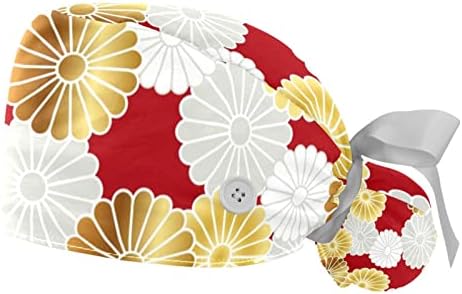 2 Paket Japon Geleneksel Desen çalışma Kapağı Düğmeleri ve Ter Bandı Ayarlanabilir Kravat Geri Kabarık Şapkalar Kadın