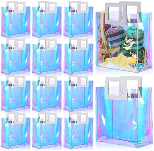 18 Pcs Temizle Holografik Bez Çantalar Yanardöner Kullanımlık Hediye kulplu çanta PVC hediye paketi Çanta için Parti