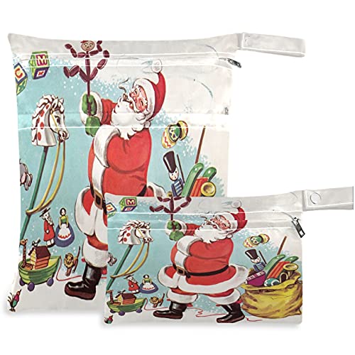 visesunny Merry Christmas Komik Santa karikatür fermuarlı cepli 2 adet ıslak çanta Yıkanabilir Kullanımlık Seyahat