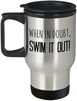 Yüzücü seyahat kupası-Şüphe duyduğunuzda yüzün! - kapaklı 14 oz paslanmaz çelik yalıtımlı kahve fincanı-yüzme terapisi-yüzme