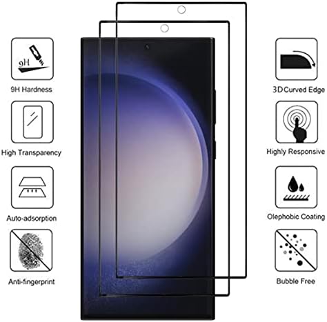 [2 Paket] Galaxy S23 Ultra 3D Kavisli ekran Koruyucu için VİESİP, 9 H Sertlik temperli Cam Tam Ekran Kapsama Kabarcık