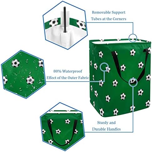 Futbol Futbol Topları Desen Yeşil Baskı Katlanabilir Çamaşır Sepeti, 60L Su Geçirmez çamaşır sepetleri Çamaşır Kutusu