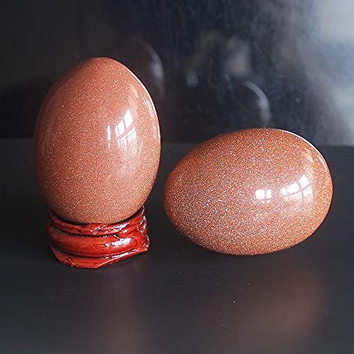 1.92 Karışık Taş Kristal Yumurta Ahşap Standı Şifa Reiki zanaat Ev Dekor (Goldstone)