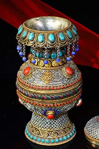 13 Tibet Tapınak Koleksiyonu Eski Tibet Gümüş Mozaik mücevher Kristal Hazine kavanoz Stupa Stupa kavanoz Budist Eşyaları