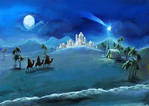 BELECO Kumaş 10x8ft Doğuş Sahne Zemin Noel Gece Yıldız Kutsal Aile ve Üç Kral Çöl Kale Yazlık Yemlik İsa'nın Doğumu