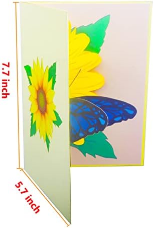 Ayçiçeği ve Kelebek Açılır Kart, 3D Bahar Kağıt Kartı Tebrik, tüm Durumlar için güzel Benzersiz Hediye Doğum günü,