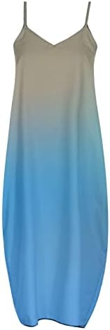 Kadın Casual Maxi Elbiseler Yaz Degrade V Yaka Elbise Moda Kolsuz Spagetti Kayışı Uzun Sundress Artı Boyutu