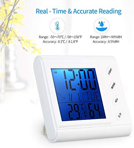 LIUZH LCD Dijital Kapalı Termometre Higrometre Oda Sıcaklığı ,çalar saat aydınlatmalı Yüksek Hassasiyetli Termometre