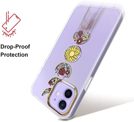 CAOUME Çiçek iPhone için Tasarlanmış 12/12 Pro Glitter Çiçek Temizle Kadınlar Telefon Kılıfı Darbeye Dayanıklı Tam