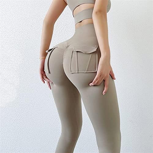 LSCZSLYH Kış Çıplak Anlamda Yüksek Bel Kalça Kaldırma Yoga Kadın Cep Spor Sıkı Krizantem fitness pantolonları (Renk: