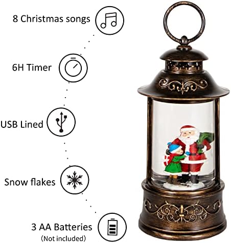 Noel Kar Küreleri Müzikal Fener, 6 Saat Zamanlayıcı silindir Glitter Kar Küresi, Müzik Kutusu ile Kar Küreleri Noel