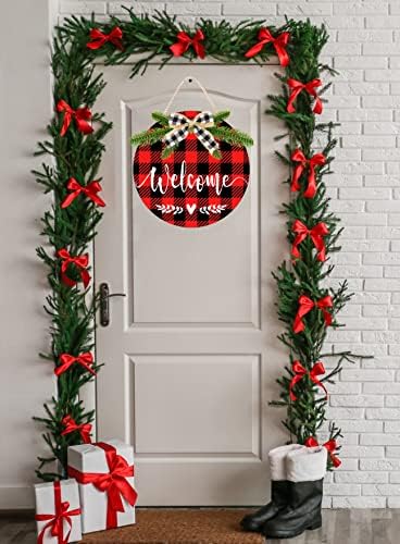 Hrency hoş geldin yazısı Ön Kapı Asılı İşareti Kapı Çelenk ahşap kapı Askısı Kırmızı ve Siyah Buffalo Ekose Noel Tatili