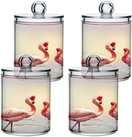 ALAZA 4 Paket Qtip Tutucu Dağıtıcı İki Flamingolar Yakın Su Banyo Organizatör Bidonlar için Pamuk Topları / Bezlerden