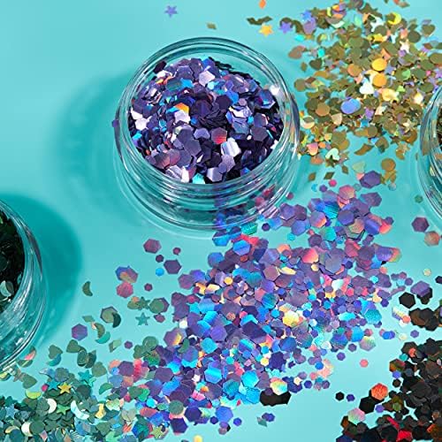 Holografik Glitter Şekiller Ay Glitter-Yüz, Vücut, Tırnak, Saç ve Dudaklar için %100 Kozmetik Glitter-0.10 oz - Altın