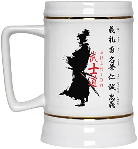 Yolu Savaşçı Miyamoto Mushashi Kupa-Erdemleri Bushido Kanji Kupa Bira Stein 22 OZ - Japonya Samurai Bira Severler