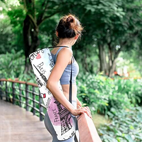 RATGDN Yoga Mat Çantası, Suluboya Paris Eyfel Kulesi egzersiz yoga matı Taşıyıcı Tam Zip Yoga Mat Taşıma Çantası Ayarlanabilir